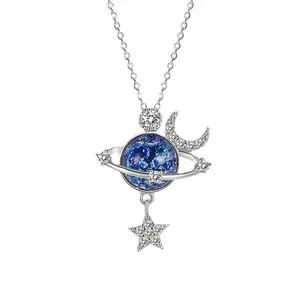 Ожерелья с планетами для женщин и девушек, ожерелья со стразами, Луной и звездой, подарки для дочери с карточкой для сообщений