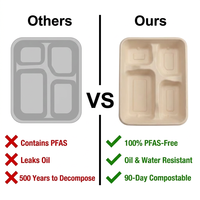 Plateau repas jetable biodégradable en bagasse à 4 compartiments, écologique pour les voyages, vente en gros