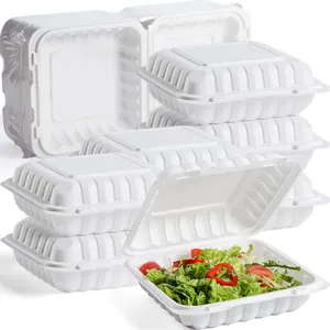 8" Clamshell 3 Compartment Eco-Friendly To Go Box Disposable MFPP Hinged Plastic Take Out Containers for Restaurant