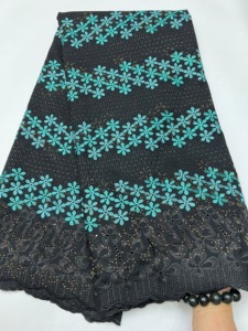 Algodón para encaje de voile, tejido multicolor con bordado floral a rayas, pedrería termoadhesiva, peso medio, 5 yardas, Aso Ebi nigeriano - Product Image 5