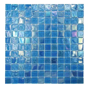 Carrelage de piscine en cristal bleu ciel personnalisé Carrelage de mosaïque en verre décoratif mural couleur arc-en-ciel irisé