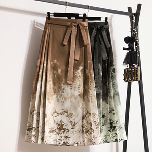 Jupe plissée à taille haute, style rétro chinois, teinte à l'encre, polyvalente, nouvelle collection printemps 2024, <span class=keywords><strong>2203</strong></span> # - Product Image 1