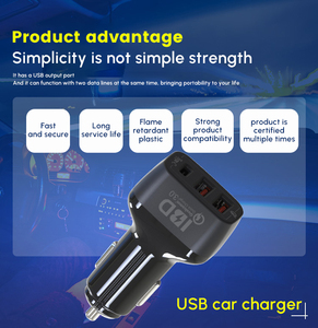 Pd USB C xe sạc Ổ cắm sạc phổ QC3.0 ba cổng 60W USB Ba 12V màu xanh xe USB sạc 2 cổng 3.0 DC 12V-24V - Product Image 4