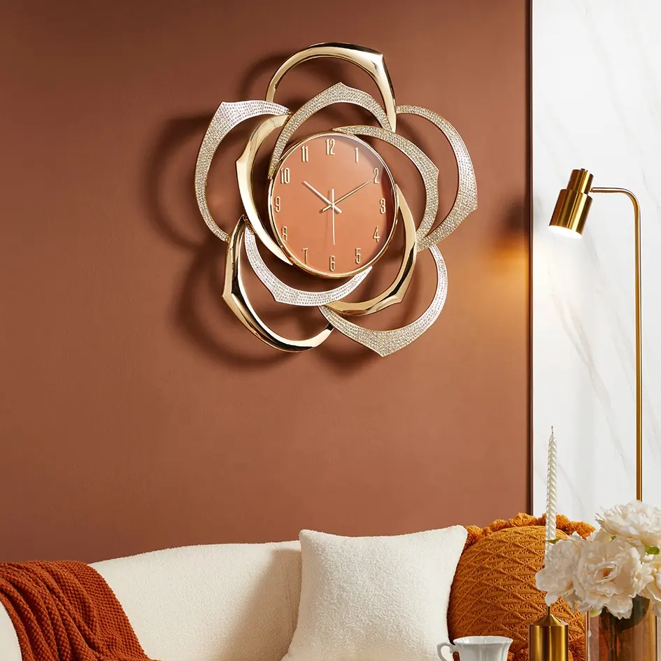 Светлая Роскошная Декор для дома, современные настенные часы с арабскими цифрами, бесшумные Круглые цветочные часы для гостиной