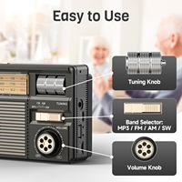 Radio Portátil Vintage de Plástico con Altavoz Inalámbrico, Reproducción FM/AM/SW/Tarjeta TF/USB/USB-C/Solar/Cordón, Radio Solar Pequeña de Transistor