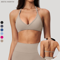 Soutien-gorge de sport pour femme, grande taille, dos nu, respirant, personnalisable, avec coussinets amovibles, décolleté en V profond et dos ajouré, style licou, pour l'entraînement
