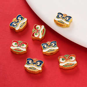 Cuentas de aleación chapadas en oro con diseño de Danza del León Chino Tradicional, pequeños accesorios de joyería DIY para pulseras trenzadas y cadenas para teléfonos - Product Image 4