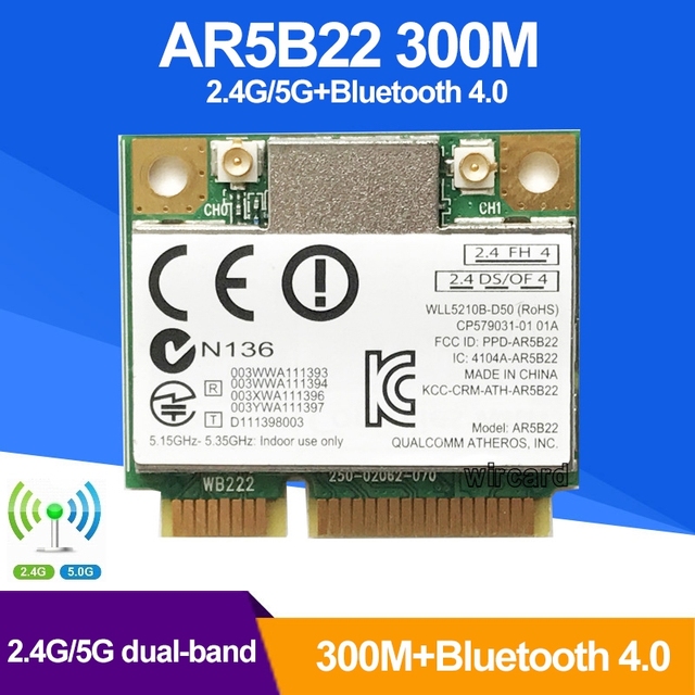 Dual Band 300Mbps Wifi AR5B22 Wireless 802.11a/b/g/n Half Mini PCI-E WLAN 2.4G/5Ghz 2 in 1 Bluetooth 4.0 WiFi Wireless Network C