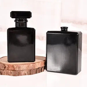 Bulk black bottle homens perfume 100ml black matt garrafa de perfume de vidro quadrado 50 ml perfume tipo crimp garrafa com tampa quadrada