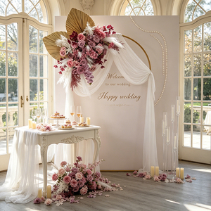 Fond de scène en fleurs artificielles, nouveau design, toile de fond personnalisée en roses de soie pour décoration d'anniversaire - Product Image 1