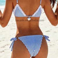 2026 OEM Personnalisé Bikini deux pièces tendance, maillot de bain rayé en dentelle bleue, impression numérique, pour la plage