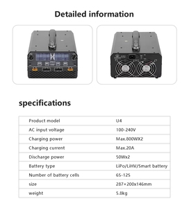 Cargador/Descargador Inteligente de Doble Canal EV-PEAK U4 1600W 20A para Baterías LiPo/LiHv 6S-12S de Drones RC - Product Image 2