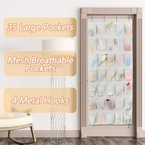 35 Pockets Over The Door <b>Shoe</b> Organizer Hanging Storage Bag For <b>Shoes</b> Gray Polyester Rectangular <b>Hook</b> Type - Product Image 2