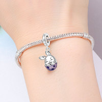 Breloque Pendentif Lapin de Pâques en Gros, Perle Émaillée Incrustée de Zircone Cubique, en Alliage de Cuivre Plaqué Argent, Cadeau de Fête Unisexe, Kit de Bricolage