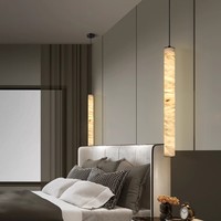 Lustre en marbre espagnol, design moderne et créatif, lampe suspendue de chevet pour chambre à coucher, petite lampe suspendue, texture naturelle, lumière minimaliste en albâtre