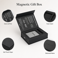 Boîte cadeau magnétique noire personnalisée avec couvercle intérieur imprimé, insert en mousse, toucher doux, OEM