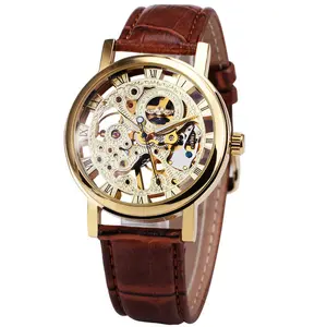 Top marque de luxe gagnant 358 mode décontracté rétro romain évidé manuel mécanique hommes lumineux montre-bracelet