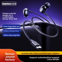 Écouteurs filaires intra-auriculaires Remax avec contrôle Type-C, prise jack 3,5 mm, câble de 120 cm, transducteur dynamique et microphone