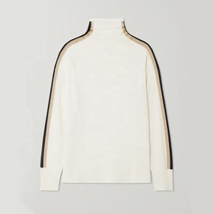Fabricants de tricots Custom Fashion Black and White Line Stitching <span class=keywords><strong>Pull</strong></span> en tricot à manches longues et à col semi-haut pour femmes - Product Image 1