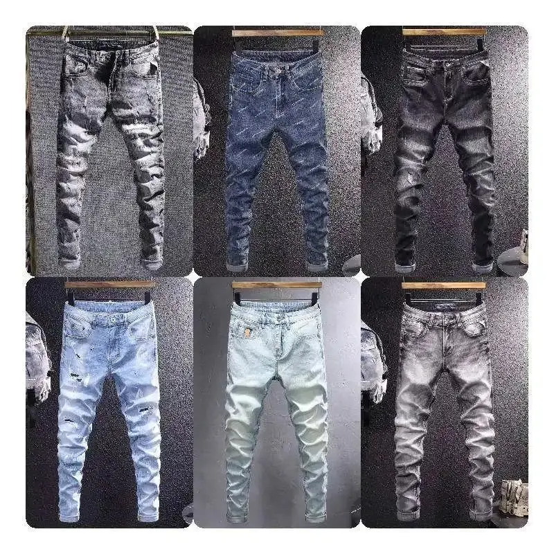 Nieuwe Producten Heren Mode Jeans Groothandel Jeans Slim Fit Heren Designer Stretch Denim Blauw En Zwart Jeans