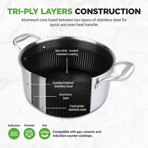 Cocotte en acier inoxydable triple couche avec couvercle en verre, sans revêtement, compatible lave-vaisselle, avec poignée en acier inoxydable, faitout, marmite - Product Image 4