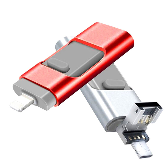3 in 1 Wholesale Mini Portable Pendrive OTG Aluminum USB 3.0 16/32/64/128GB Micro-USB Flash Drive for iPhone Android Computer