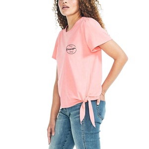 JL1108D all'ingrosso su ordinazione delle donne della ginnastica della cravatta di pizzo T-shirt di allenamento del Fitness T-shirt tagliata fuori della cravatta fino all'orlo del cotone di bambù T-shirt delle donne - Product Image 3