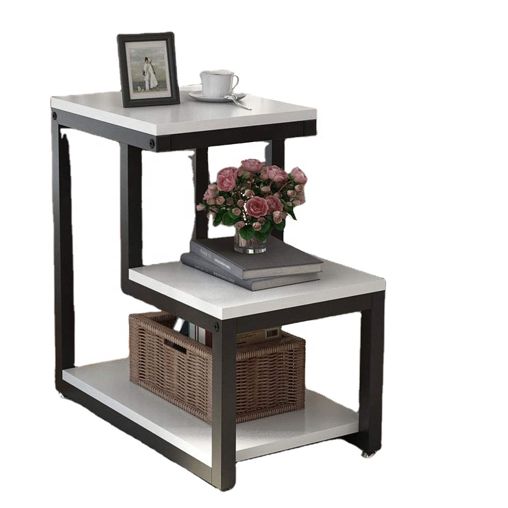 Modern End 3-Tier Chair Side Table Night Stand with Storage Shelf Living Room, Bedroom White