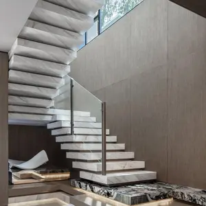 Yüzen merdiven kitleri taşınabilir mermer/ahşap merdiven tasarımı ev içi cam korkuluk