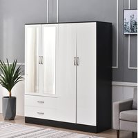 Concept demi-ouverte, avec cintre, lit de chambre à coucher, 4 portes et 2 tiroirs, haute finition brillante, miroir