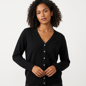 Cardigan en laine tricotée vert à col en V pour femme, boutonné, style vintage, décontracté, coupe ample, en coton, à manches longues, pour l'automne - Product Image 3