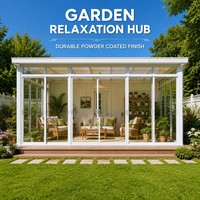 Véranda préfabriquée en alliage d'aluminium blanc avec verre trempé sécurisé, résistante aux intempéries, pour extension de jardin extérieur