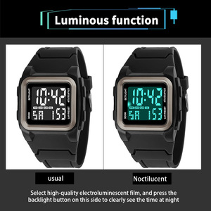 Thời Trang Ngoài Trời Thể Thao Mềm Silicone <span class=keywords><strong>LED</strong></span> Đồng Hồ Không Thấm Nước Vuông Điện Tử Hiển Thị Đồng Hồ Đồng Hồ Báo Thức Của Nam Giới Đồng Hồ Kỹ Thuật Số - Product Image 4