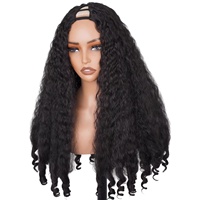 Perruque au crochet pour femme, en dentelle complète, Yaki Deep Wave, style African Water Wave, raie au milieu, noire, longue, bouclée, volumineuse, résistante à la chaleur - Grande Vente