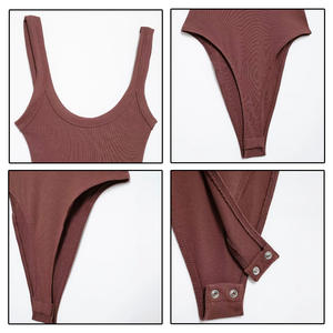 Combinaison moulante côtelée sans manches respirante et décontractée pour femme, motif uni, coupe ajustée, vente en gros sur mesure - Product Image 3