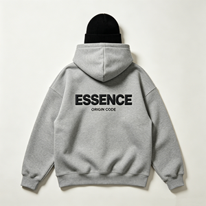 Felpa con Cappuccio Oversize con Zip per Uomo, Grigio Scuro, Stile Streetwear, Spalle Scese, Foderata in Pile, Casual, Autunno Inverno - Product Image 3
