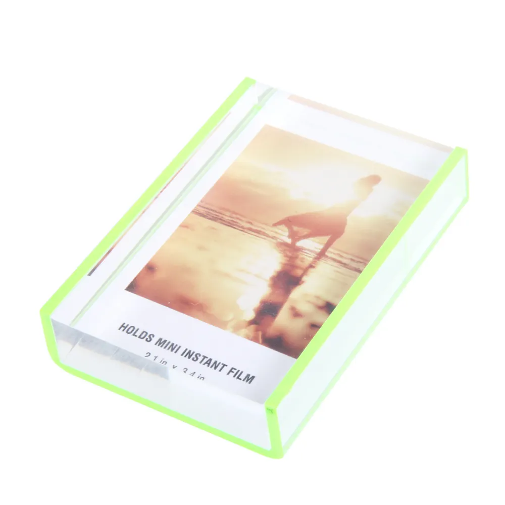 Free Sample Acrylic Small Picture Frame Instax Mini Clear Cute Picture Frame with Neon Edges for Tabletop & Desktop