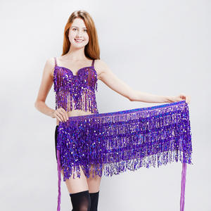 Conjunto de bufanda de cadera para danza del vientre con borlas brillantes, falda envolvente de playa con flecos y lentejuelas con cuentas, cinturón de bailarina para actuación en escenario de Halloween - Product Image 2