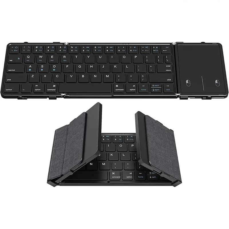 Drahtlose faltbare Tastatur mit tragbarem Touchpad Wiederauf ladbare dreifach gefaltete ultra flache kabellose Tastatur unterstützt 3 Geräte