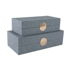 Scatole Decorative Rettangolari in Ecopelle con Coperchio per Gioielli e Oggetti Preziosi, Decorazione Casa, Finitura Grigia Texturizzata con Accenti Dorati - Product Image 6