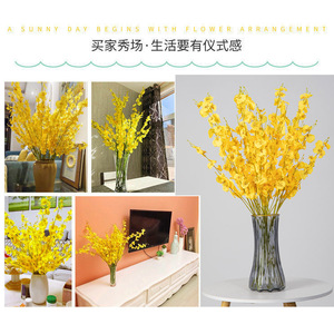 ดอกกล้วยไม้ประดิษฐ์สีเหลือง ดอกไม้ผ้าไหมจำลองคุณภาพสูง ตกแต่งบ้าน ช่อดอกไม้งานแต่งงาน - Product Image 3