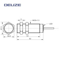 DEUZE ICB30MB22P1 Capteur de Proximité Inductif LED Universel Cylindrique Encastré M30 22mm 3 Fils CC NO/NC IP67 Sûr et Fiable
