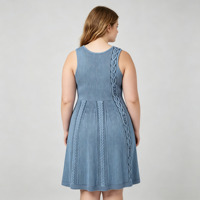 Robe pull sans manches en maille torsadée gris-bleu à col rond pour femme, nouvelle collection été, vente en gros OEM pour boutiques
