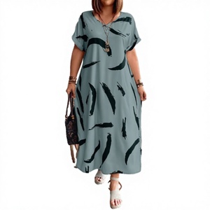 Vestido Casual de Verano para Mujer, Tallas Grandes, Cintura Imperio, Maxi, con Logo Frontal, Cuello Redondo, Manga Corta, Estampado, para Moda - Product Image 3
