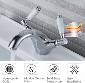 <span class=keywords><strong>Grifos</strong></span> Mezcladores de Lavabo de Doble Palanca, <span class=keywords><strong>Grifos</strong></span> Mezcladores de Lavabo para Baño Luckyhome, Grifo de Agua Fría y Caliente Cromado, Cuerpo de Válvula de Latón Sólido - Product Image 3