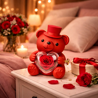 Support de bague et collier en acrylique avec ours en peluche et rose véritable, Cadeaux pour Noël, la Saint-Valentin, la Fête des Mères, la remise des diplômes, Boîte cadeau incluse