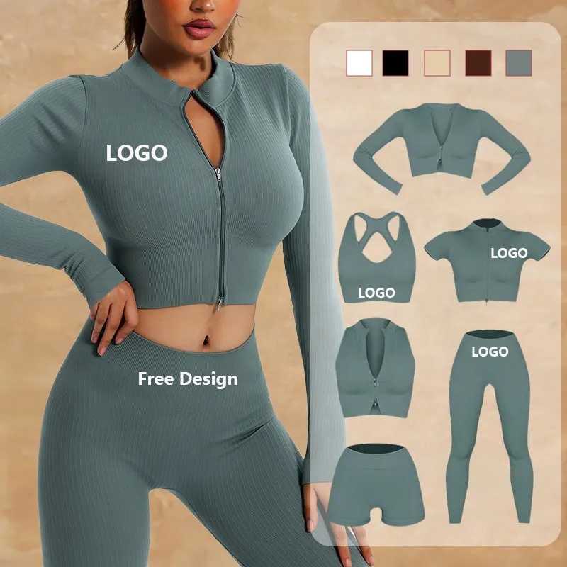 Factory Custom Athletic Activewear Yoga Jacket Set Seamless Workout Clothes Women Sportswear Suit Wear Gym Fitness Set Yoga Sets