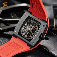 Montre automatique Miyota de luxe personnalisée pour homme, avec boîtier squelette en carbone sport, tourbillon, verre saphir et bracelet en caoutchouc unique, ODM