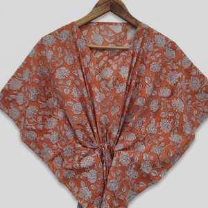Kaftan floral imprimé à la main pour femme, tenue de nuit, vêtement de détente bohème, robe longue, kaftan indien imprimé au bloc, taille unique, tenue de villégiature - Product Image 1