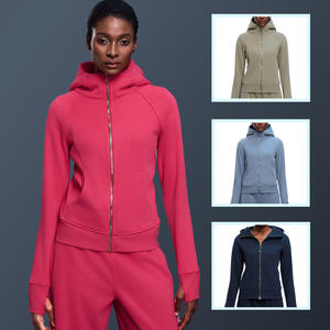 Winter-Trainingsanzug für Damen mit Fleecefutter, Langärmelige Kapuzenjacke mit Durchgehendem Reißverschluss und Schlaghose mit Kordelzug und Taschen - Product Image 1
